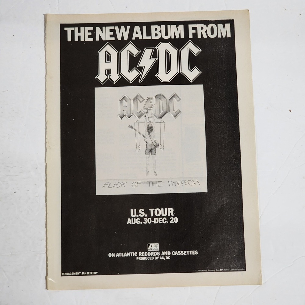 Vintage AC/DC Flick of the Switch Atlantic Records Print Ad Clipping 1983 8x10